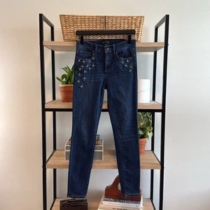 Ann Taylor Mid-Rise The Skinny Modern Fit Dark Wash Strass Ankle Jeans, 2 - Bild 1 von 9