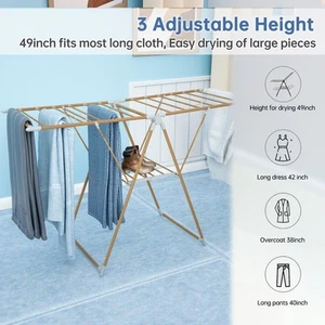 Foldable Laundry Drying Rack Large Free Standing Height Adjustable For Indoor - Picture 1 of 9