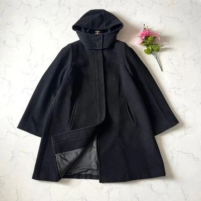 Max Mara Studio 2way Hooded Coat Angora Silk Black XL - Image 1 of 4