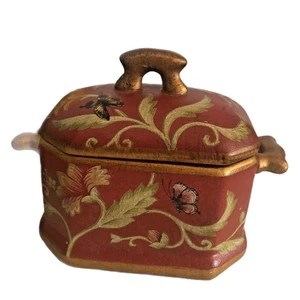 Vintage H & H Blume, Schmetterling und Goldrand dekorative Schmuckschatulle 4 B x 6 T x 5,5 - Bild 1 von 6