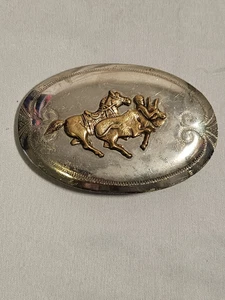 Vintage Nickel Silber Rodeo Cowboy Western Pferd Gürtelschnalle - Bild 1 von 12