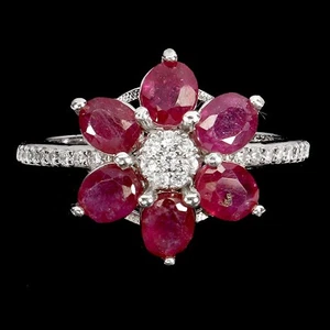 Summer 925 Silver Ring Oval Ruby 5x4mm Natural Gemstone Jewelry Size 8 - Picture 1 of 14