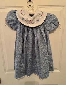 Vintage, Rare Editions Girls Sz 6X Blue with Pink Floral and Embroidered Collar - Picture 1 of 3