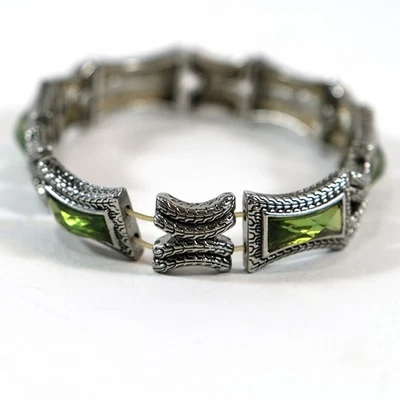 Lia София промышленности старинный серебристого тона эластичный браслет с зеленый кристаллы - Изображение 1 из 4