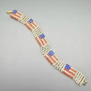 Amerikanische Flagge Strass Armband 7,5" rot weiß & blau patriotischer Schmuck - Bild 1 von 7