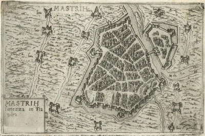 Antique Map "Maastricht" (Netherlands) Francesco Valegio-D. Rascicotti, c.1598 - Image 1 of 2
