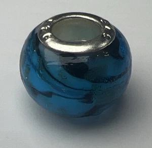 925 Sterling Silber Retro Slide Charm Murano Glas Blase Perle Blau Schwarz Wirbel - Bild 1 von 7