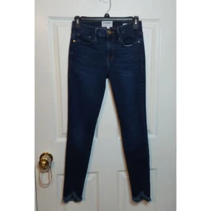 Frame Denim Le Skinny De Jeanne Dark Wash Raw Fringe Hem Skinny Jeans Size 25 - Picture 1 of 12