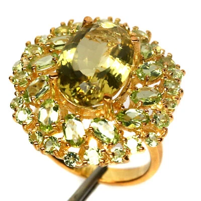 11 X 15 Mm. Lemon-Quartz & Grün Peridot Damen Ring 925 Silber 18K Gold - Bild 1 von 4