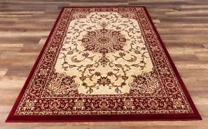 Nain Premium Quality Classic Area Rug Red Cream Traditional Medallion Plush - Picture 1 of 16