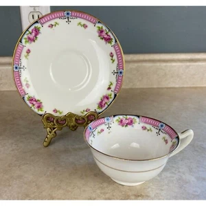 Paragon England sehr Vintage rosa viktorianischer Rand Bone China Teetasse & Untertasse Se - Bild 1 von 10