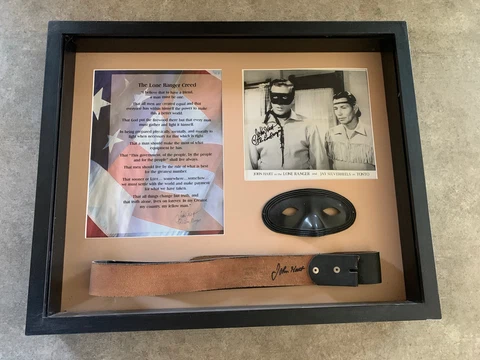 Vintage Lone Ranger John Hart Signed Photo Mask & Belt Framed Display Cover