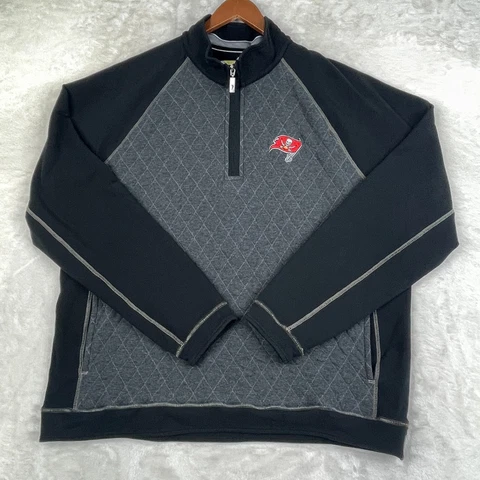 Tampa Bay Buccaneers Sweatshirt Tommy Bahama Mens 2XL Black Gray 1/4 Zip Cover