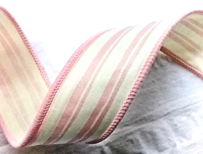 Pink Awning Stripe 1.5" by 3 yard Wired Ribbon Summer Beach Crisp Material - Image 1 of 4