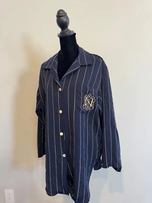Camisa para dormir NATORI Neiman Marcus logotipo bordado vintage talla pequeña azul marino Foto 1 de 4