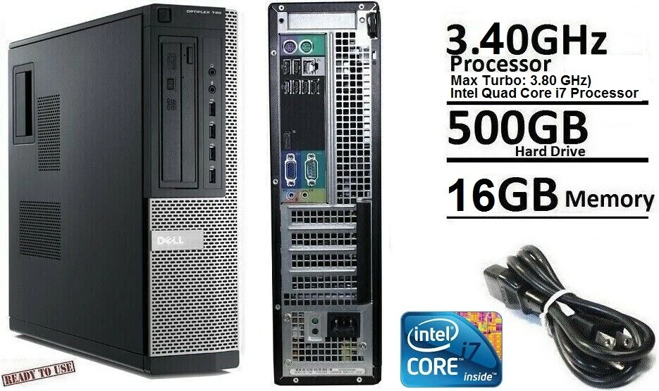 DELL CORE i7 Computer WiFi 3.40 GHz 16GB Ram 500GB HDD Windows 10 PRO Bluetooth - Image 1 of 4