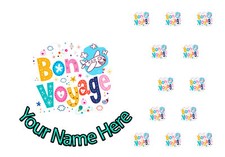 7.5" Cake Topper, 12 cupcakes Bon Voyage personal Rice paper,Icing fondant.977