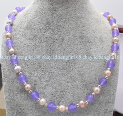 Hermoso collar de perlas de agua dulce púrpura de 7-8 mm y alejandrita púrpura de 8 mm 18" Foto 1 de 4