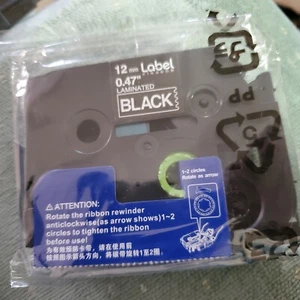 AZE BLACK Laminated Label Maker Tape 12mm .47" Compatible w/ Brother P-Touch - Picture 1 of 1