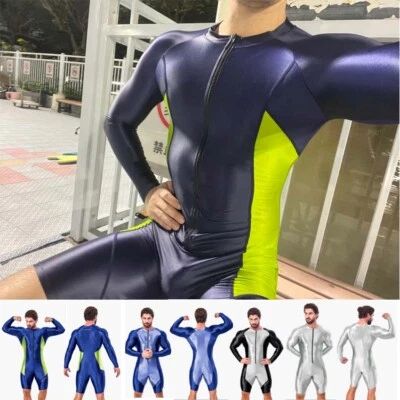 AMORESY Men's Tracksuits Jumpsuits Shiny Glossy Bodysuit Tights Overalls Suits - Image 1 of 4