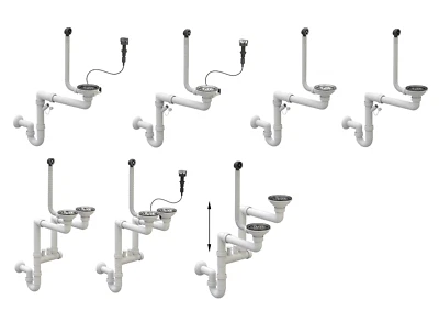 Ablaufgarnitur Spüle Spülen Siphon Platzsparend Doppelbecken Edelstahl Granit S