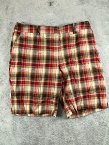 Womens Shorts 12 Cato Red Brown Plaid Chino High Rise Flat Front - Picture 1 of 9