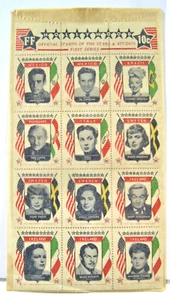 Vintage 1947 Hollywood Star Stamps Unopened 1st Series Complete Sheet #FF - Picture 1 of 1