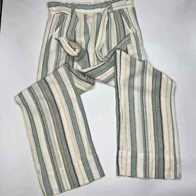 Pantalones para mujer Jolt mezcla de lino pierna media ancha multicolor bolsillos a rayas boho Foto 1 de 4