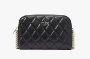 Kate Spade Quilted Leather Crossbody Bag Chain Strap Black Small - Picture 1 of 7