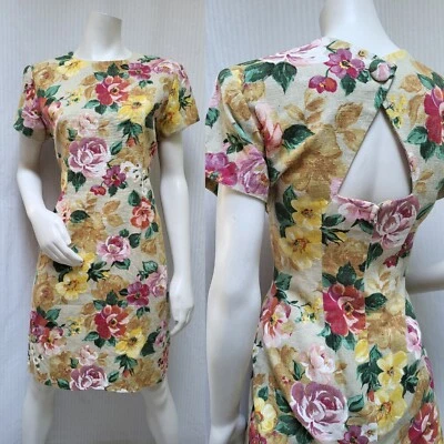Vintage 80/90's Casual Corner Floral Cotton Flax Dress - Size M - EUC - Image 1 of 4