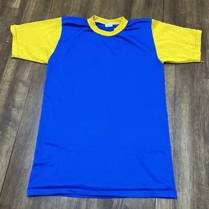 Vintage Russell Athletic Jersey T-shirt Nylon Blue & Yellow 70s Mesh Size Small - Picture 1 of 19