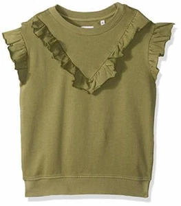 HUDSON Kids Girls Ruffled Crew Neck Shirt Faded Olive ( M )  - Picture 1 of 1
