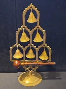 Vintiage Brass 11" Bell Tree with Wooden Mallet Made In India - Picture 1 of 4