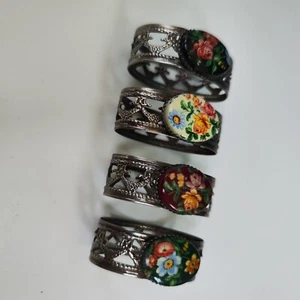 4 x Vintage Servietten Metall Ringe Floral Kamee Stil Ditsy Cottagecore - Bild 1 von 17