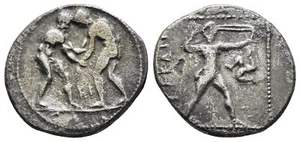 Ancient Greek Silver Stater - Aspendos Pamphylia 380/75-330/25 BC - Wrestlers - Picture 1 of 4