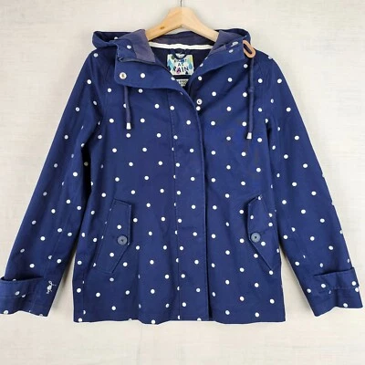 Abrigo de lluvia para mujer Joules UK10 azul lunares derecho como lluvia impermeable con capucha Foto 1 de 4
