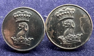 PAR DE BOTONES DE LIBREA VINTAGE PERRO Y DOBLE CORONA FIRMIN & SONS - HOGAR NOBLE - Imagen 1 de 5