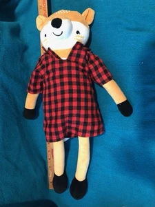 Marmalade Theodore Fox Plush Figural Throw Pillow Red Black Buffalo Plaid Shirt - Picture 1 of 6