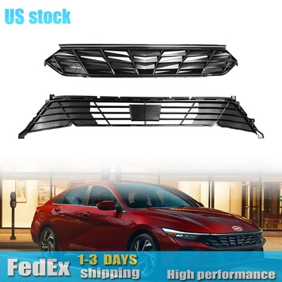 Front Upper & Lower Grille Without Sensor Holes For 2024 2025 Hyundai Elantra Foto 1 de 3