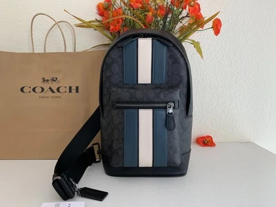 Nuevo con etiquetas Coach CV923 West Pack en lona y cuero exclusivos con rayas universitarias Foto 1 de 4