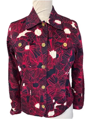 Chaqueta Charter Club para mujer mediana roja blanca azul floral botones metálicos Foto 1 de 4