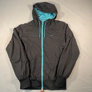 NIKE Athletic Dept Black & Turquoise Hooded Windbreaker Jacket #446223 W’s Sz M - Picture 1 of 8