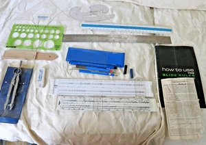 Collection Lot Vintage Alvin Compass Picket Slide Rules Rulers Template Pencils+ - Picture 1 of 6