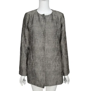 NWT EILEEN FISHER Jacket XS Gray Crinkle Jacquard Cotton Silk Open Front Pockets - Imagen 1 de 13