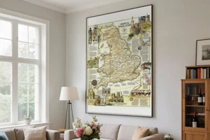Retro Mittelalter England Karte groß 150x100CM pädagogisches Poster Hintergrund Wand - Bild 1 von 11