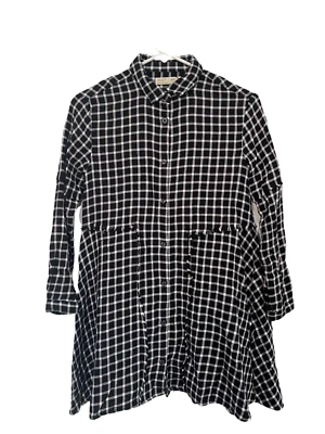 Zara Girls Black Check Plaid Flannel Long Sleeve Shirt Dress  8574/704/800 SZ 10 - Image 1 of 4