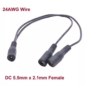 5.5mm x 2.1mm DC CCTV Power Splitter Cable Cord Female to 2 Female Port Pigtals - Picture 1 of 9