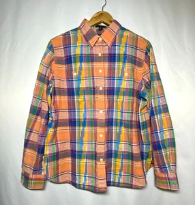 Camicia Lauren Jeans Co LRL con bottoni donna XL Madras a quadri manica lunga linguetta rotolo - Foto 1 di 13