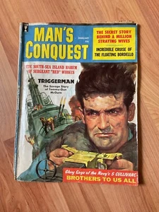 MAN'S CONQUEST MAG. FEB. 1959 HANRO CORP. VOL. 4 ISSUE 7 COND. GOOD - Picture 1 of 16