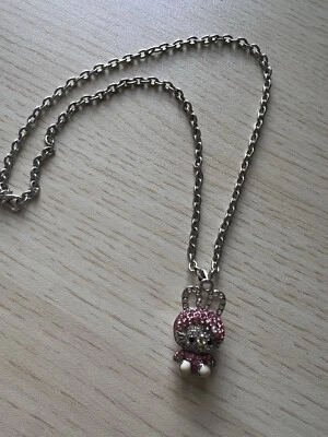 Colar de joias Hello Kitty orelhas de coelho prata rosa Kawaii joias fofas da moda - Imagem 1 de 3